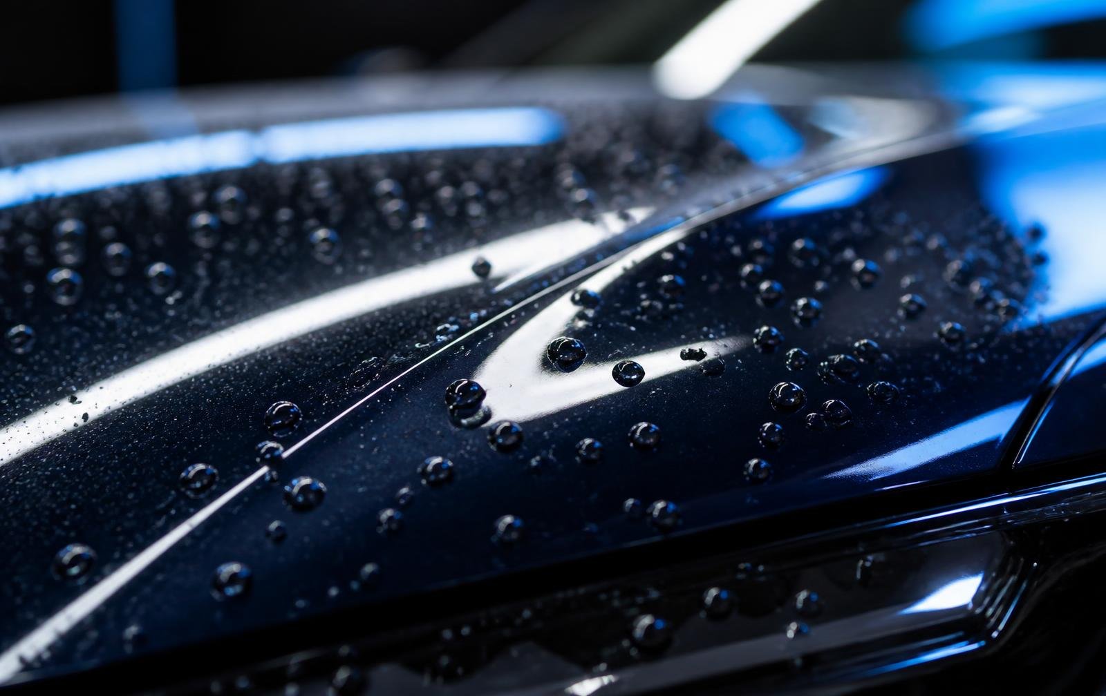 Detalhe da pintura automotiva com brilho profundo